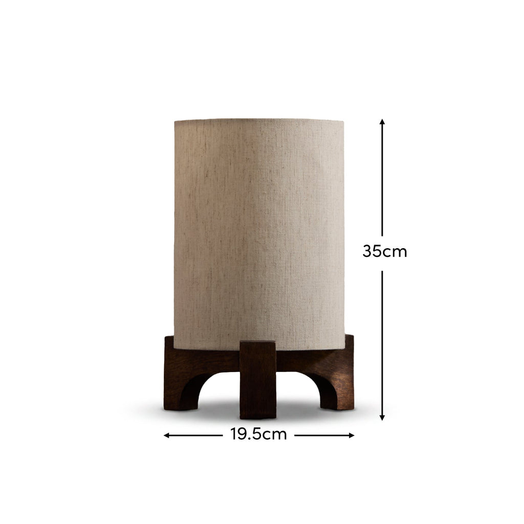 Konduru 30cm Table Lamp - Natural Fabric and Darkened Mango Wood