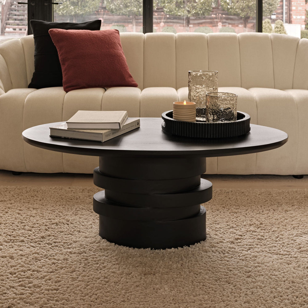 Adam 100cm Oval Jet Black Mango Wood Coffee Table