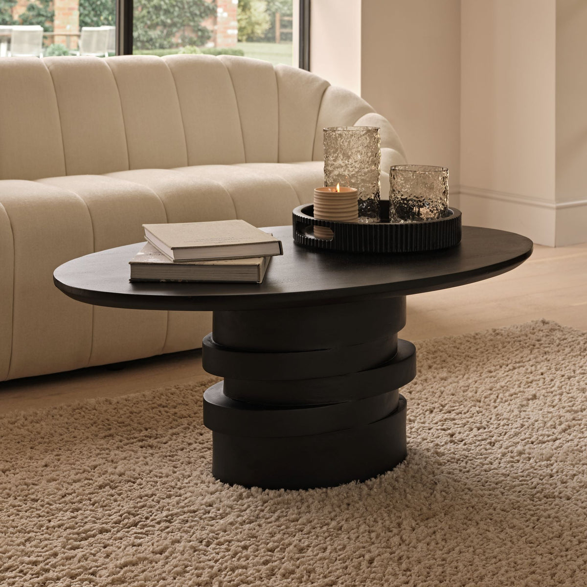 Adam 100cm Oval Jet Black Mango Wood Coffee Table