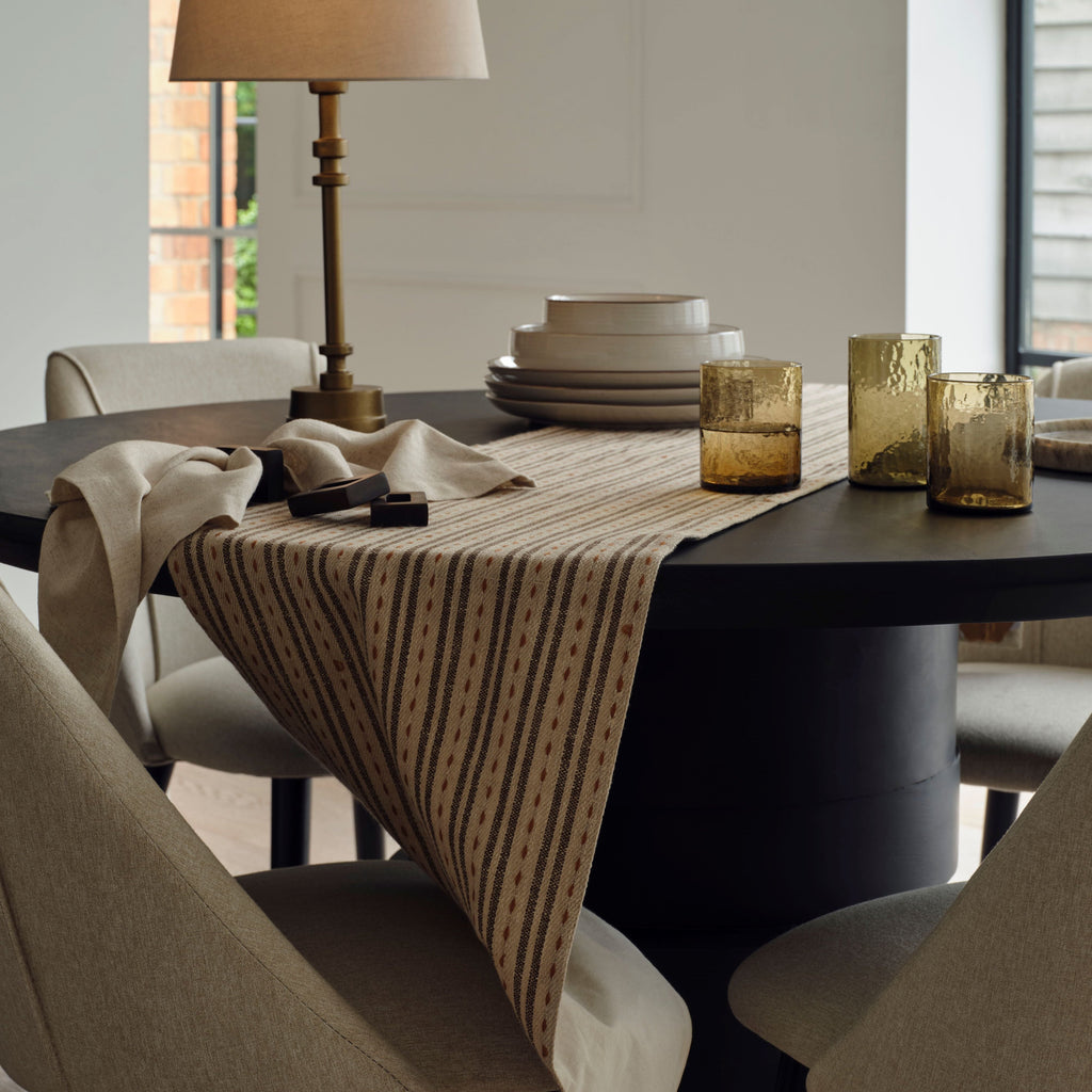 Adam 135cm Jet Black Mango Wood Round Dining Table Set - 4 Seater - Freya Sand Dining Chair - Black Oak Legs