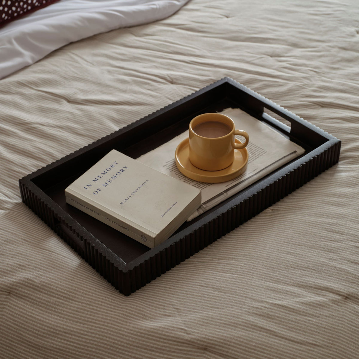 Jade 50cm Rectangular Ribbed Tray - Jet Black Mango Wood