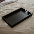 Jade 50cm Rectangular Ribbed Tray - Jet Black Mango Wood