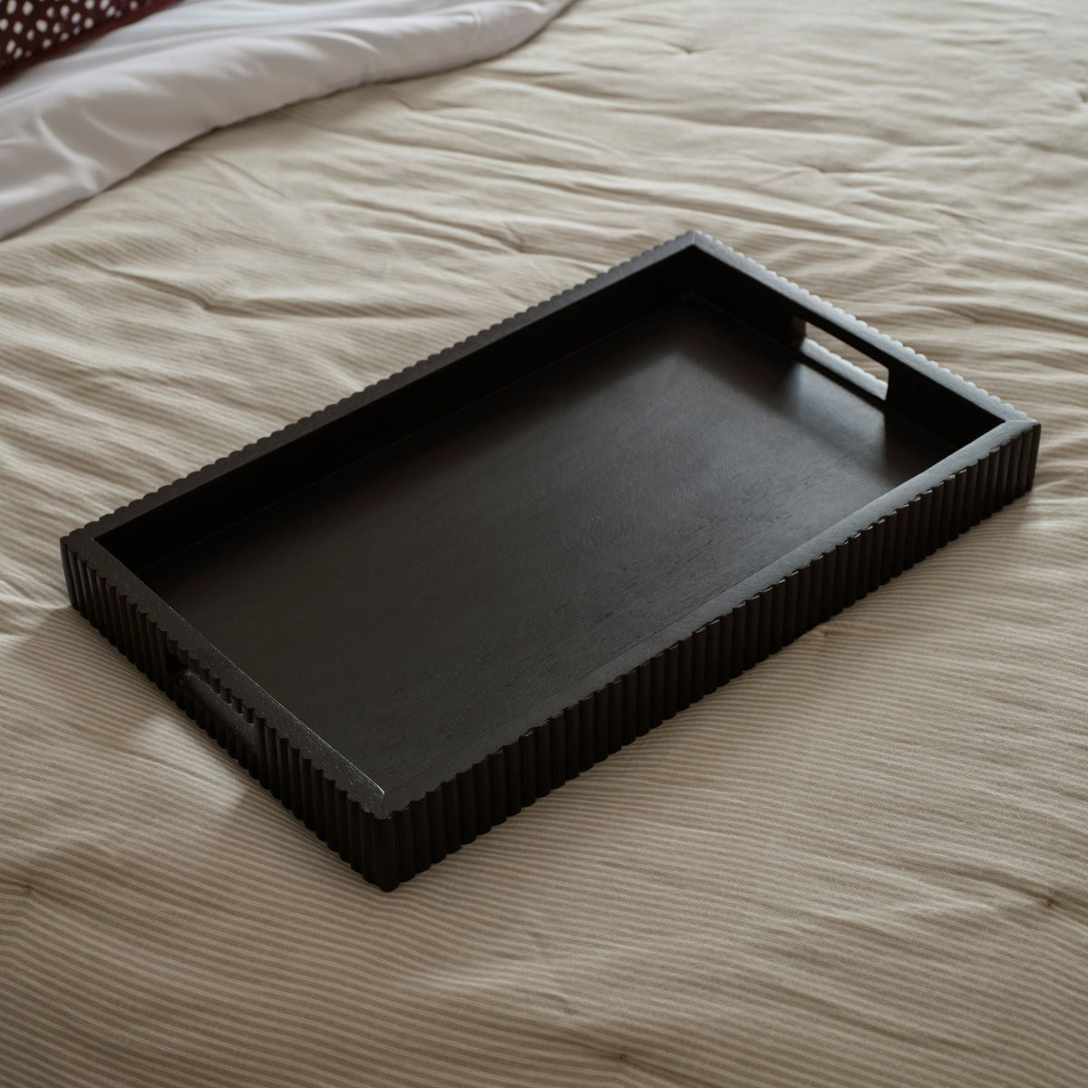 Jade 50cm Rectangular Ribbed Tray - Jet Black Mango Wood