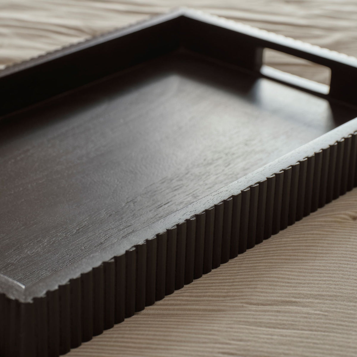 Jade 50cm Rectangular Ribbed Tray - Jet Black Mango Wood
