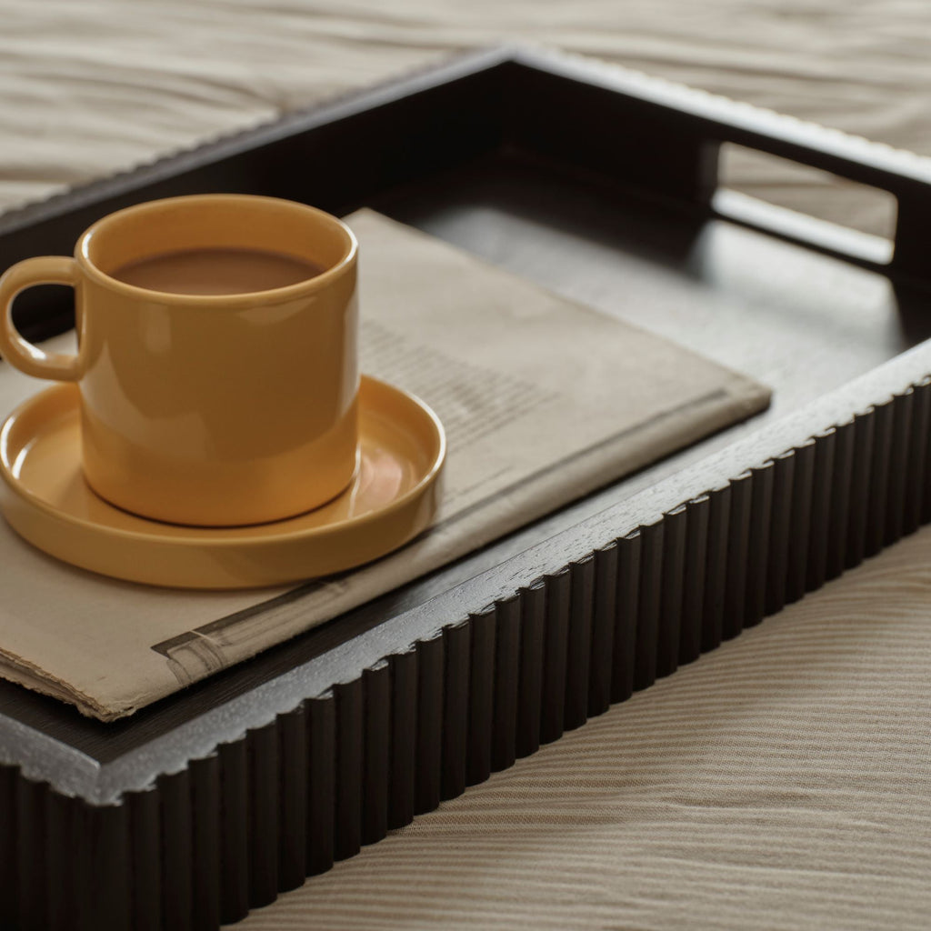 Jade 50cm Rectangular Ribbed Tray - Jet Black Mango Wood