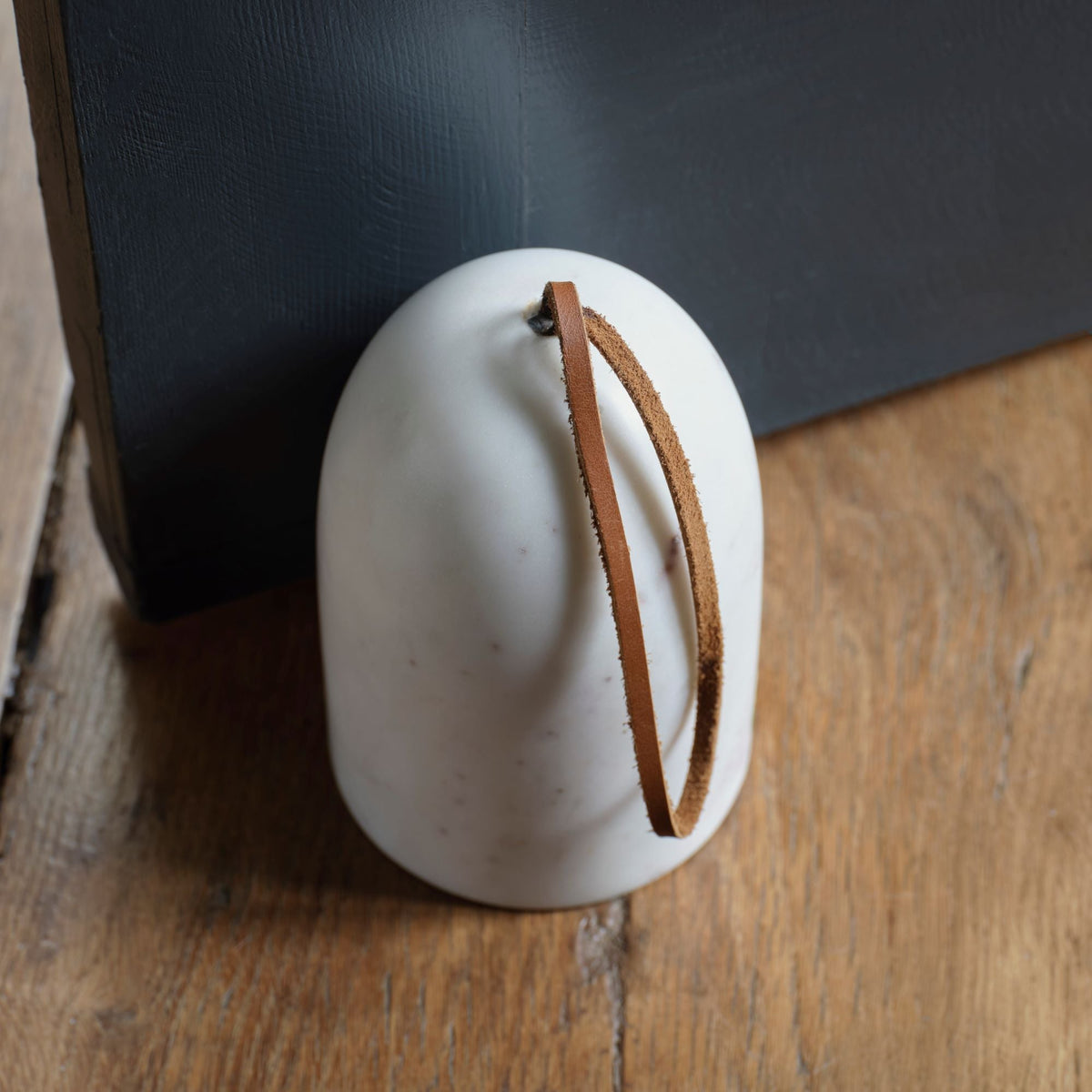 Tiree 15cm Door Stop with Leather Handle - White Marble