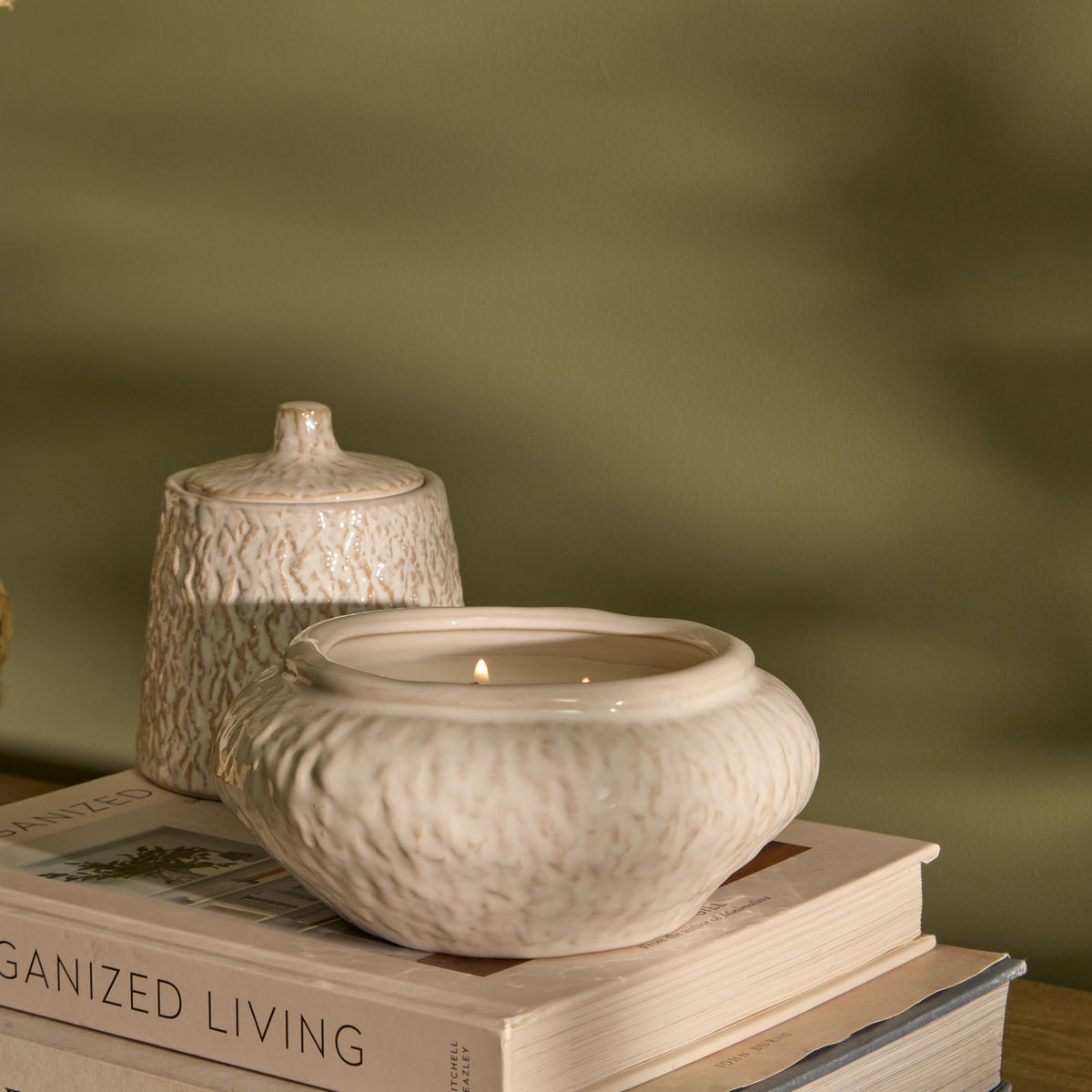 Alderney 15cm 3 Wick Ceramic Seat Salt and Bergamot Candle - Whitewash