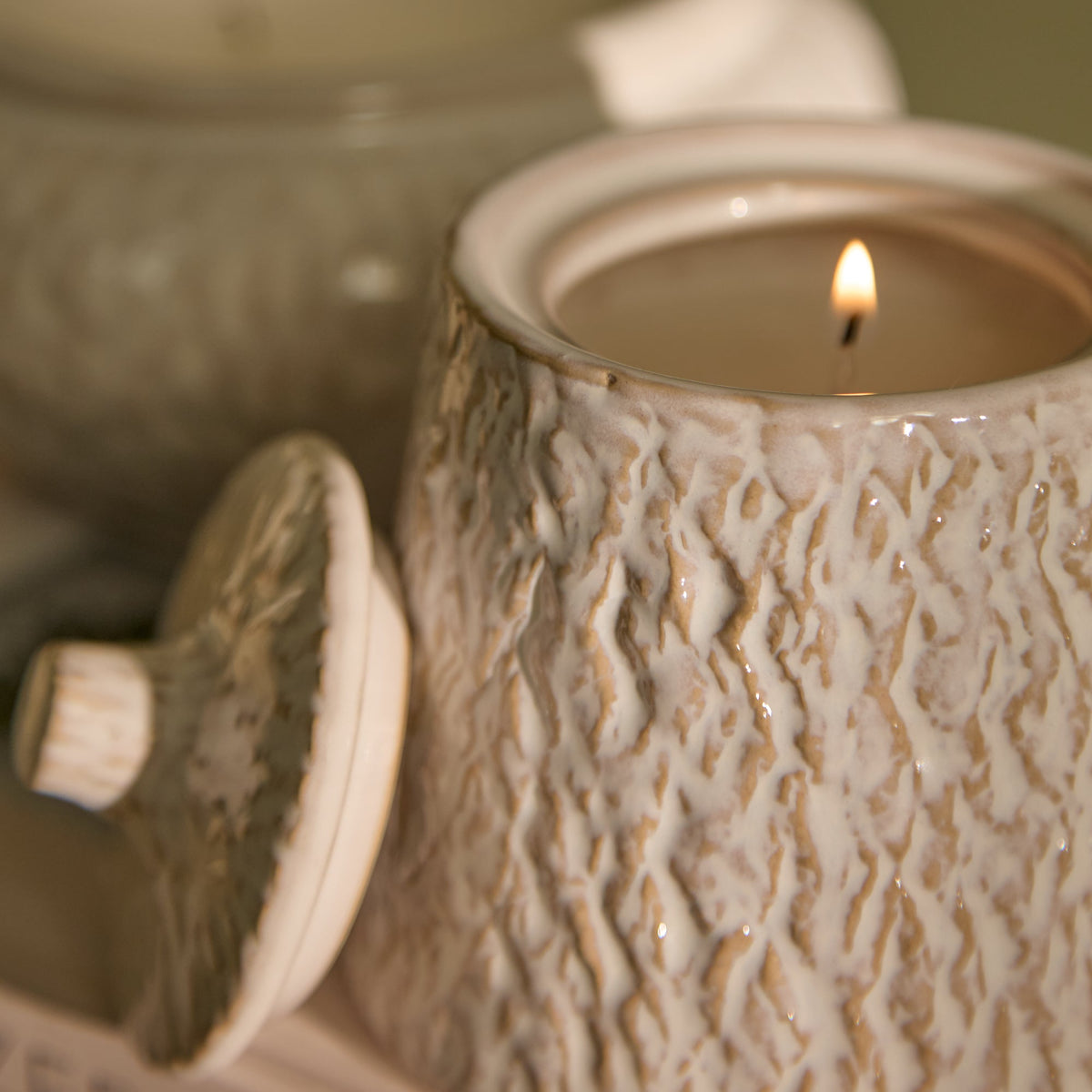 Alderney 10cm Lidded Ceramic Sea Salt and Bergamot Candle - Whitewash