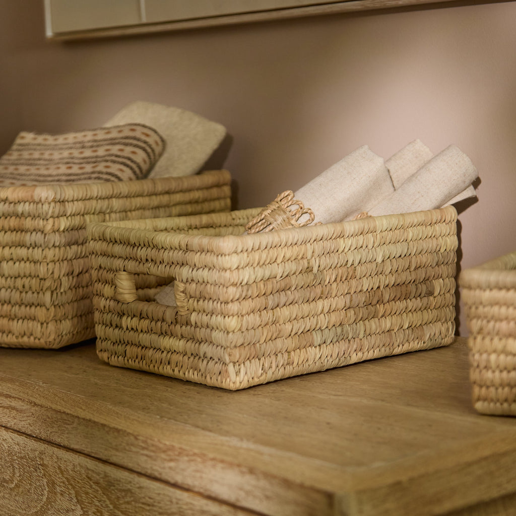 Kasheli 25x20cm Rectangular Basket - Natural Date Leaf