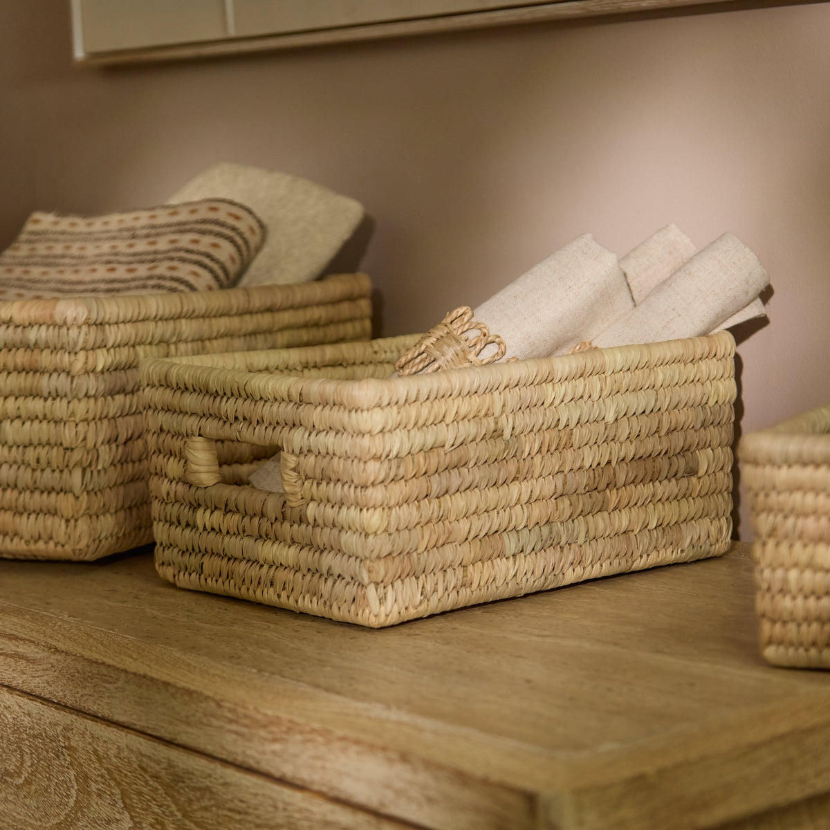 Kasheli 25x20cm Rectangular Basket - Natural Date Leaf