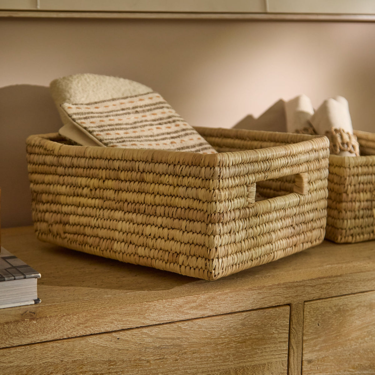 Kasheli 40x35cm Rectangular Basket - Natural Date Leaf