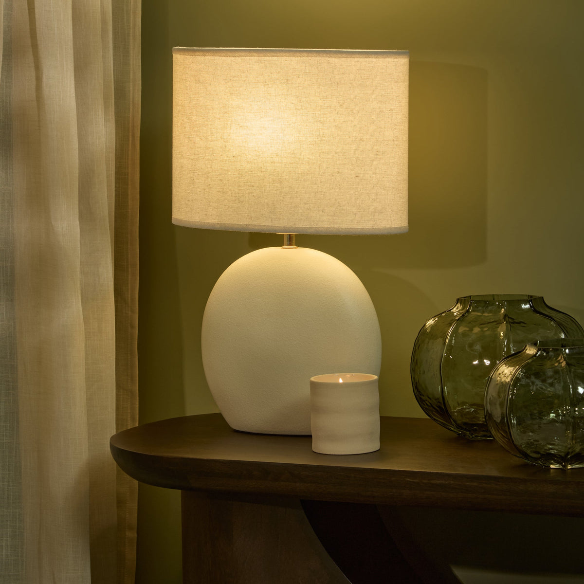 Chesil Off White 51cm Table Lamp with Alabaster White Linen Shade