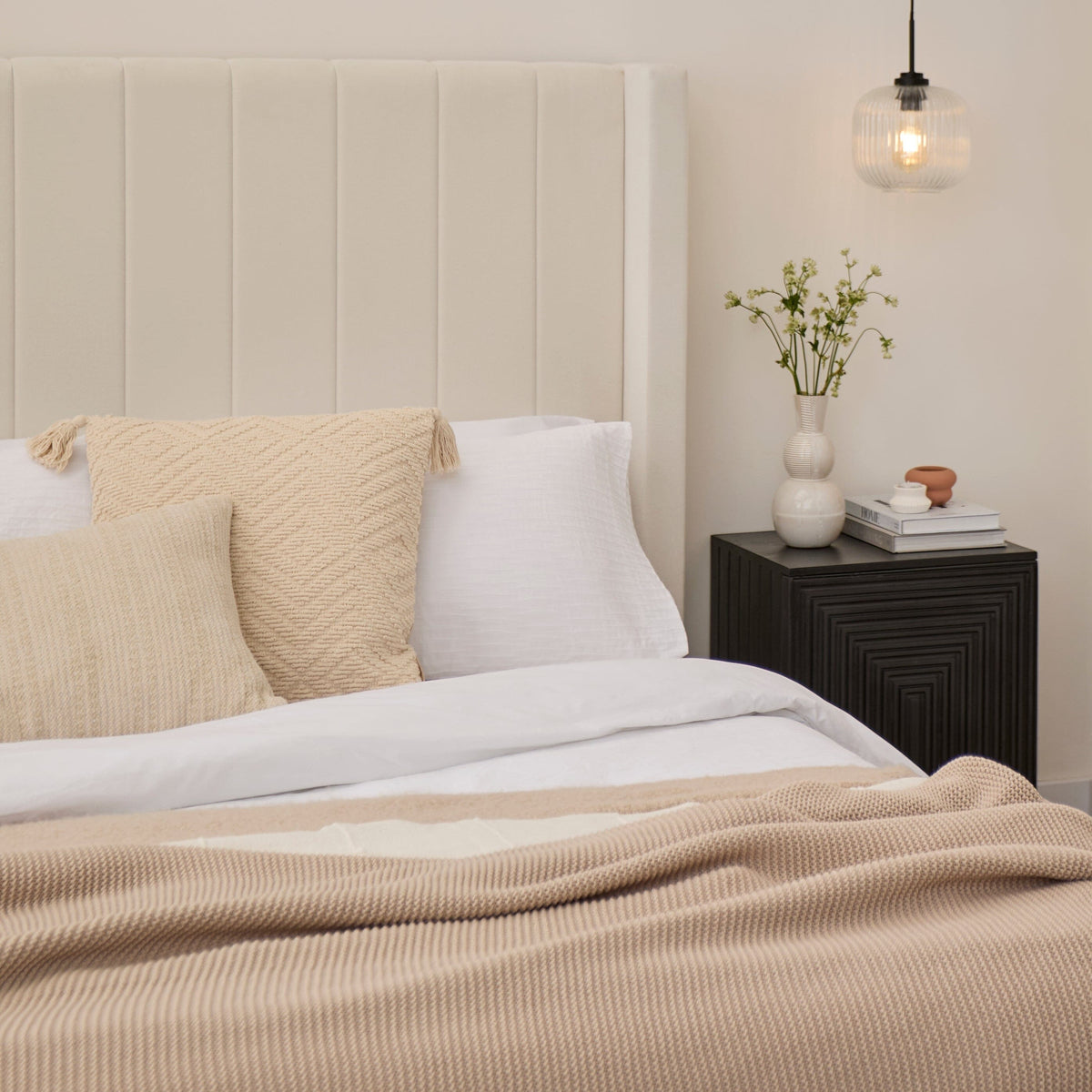 Elborough 50x50cm Diamond Cotton Tasseled Cushion Cover - Off White