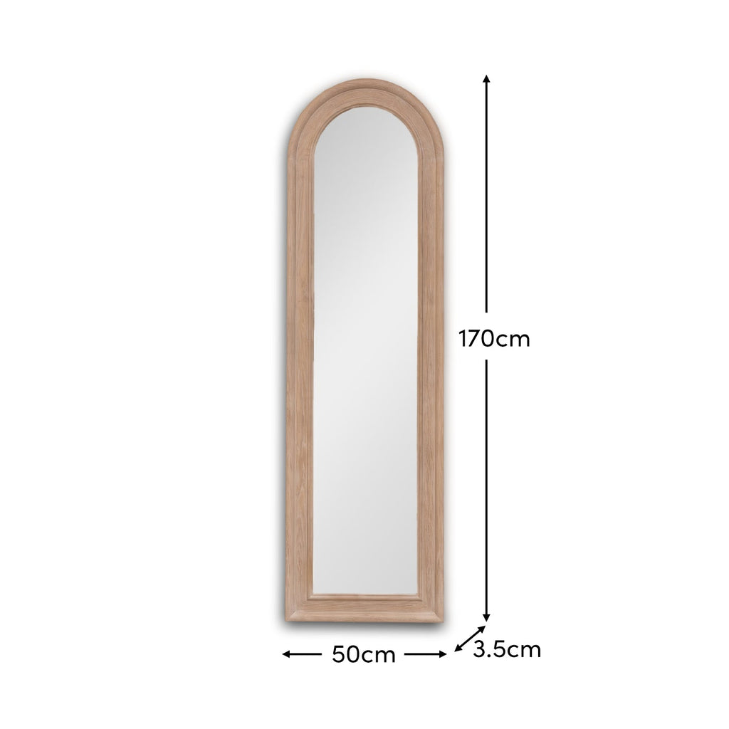 Langton 170x50cm Wooden Arch Floor Mirror - Whitewash