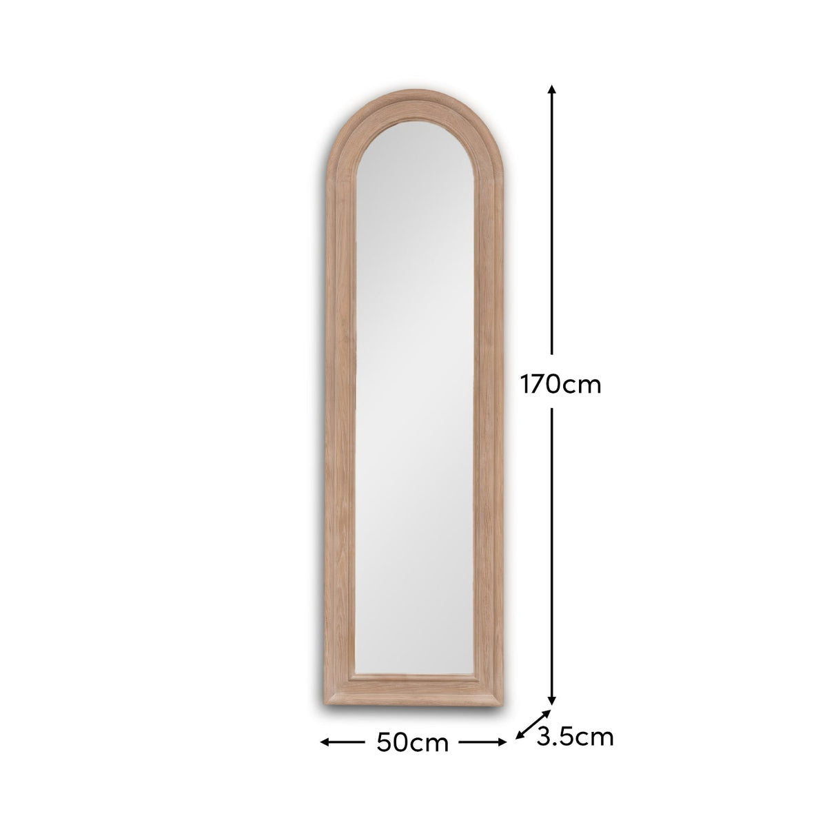 Langton 170x50cm Wooden Arch Floor Mirror - Whitewash