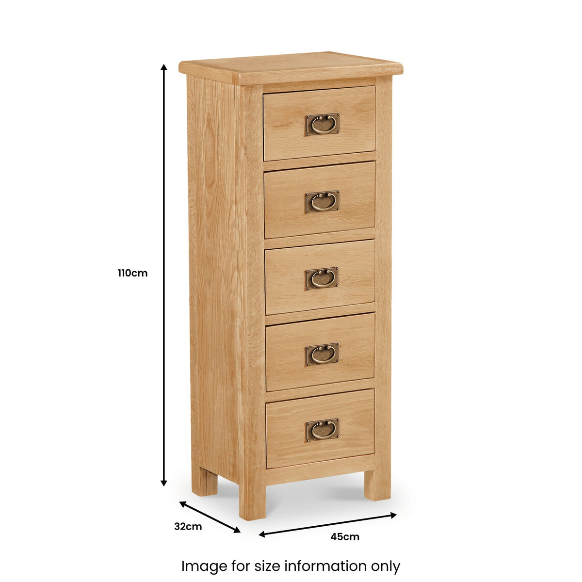Lanner Oak 5 Drawer Tallboy Chest
