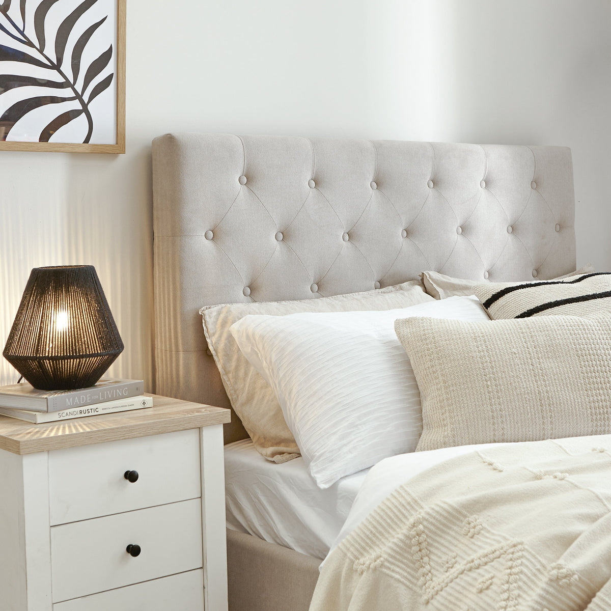 Cavill Fabric Double Bed - Soft Beige