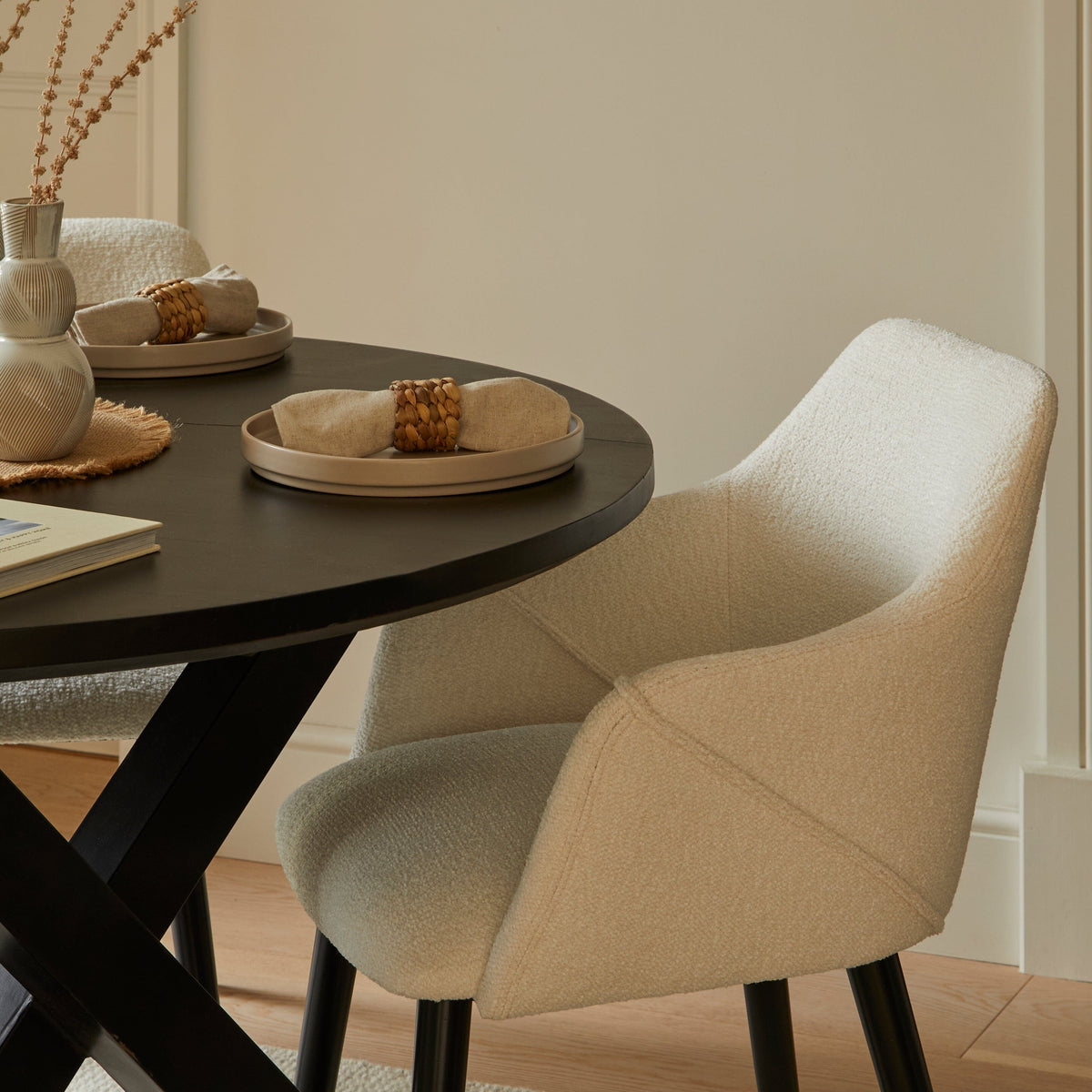 OUTLET - Freya Boucle Armchairs - Set of 2 - Black Oak Legs