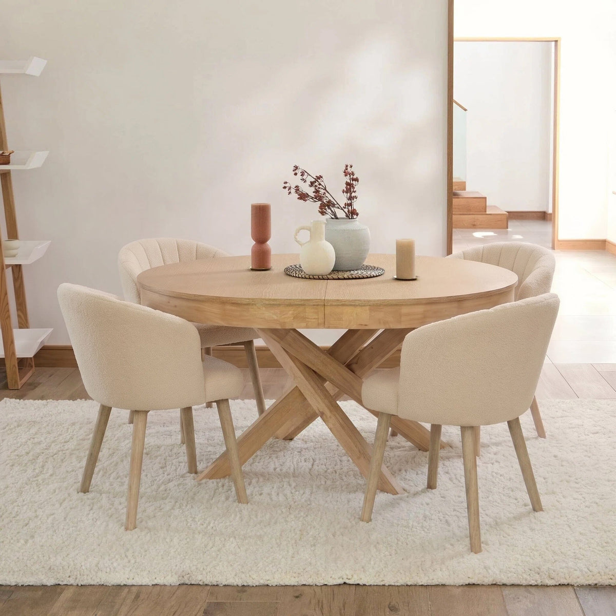 Arabella Light Beige Boucle Dining Chairs - Set of 2 - Whitewash Oak Legs
