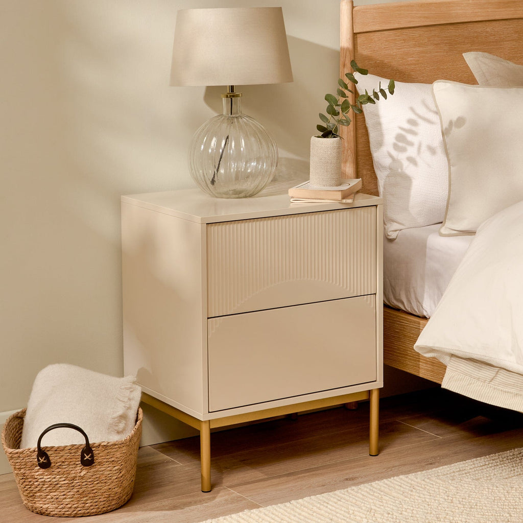 Outlet - Luella 50cm 2 Drawer Fluted Bedside Table - Driftwood
