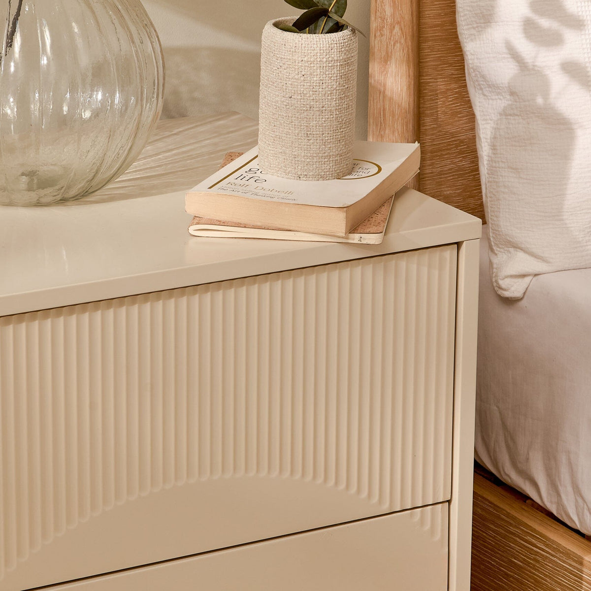 Outlet - Luella 50cm 2 Drawer Fluted Bedside Table - Driftwood
