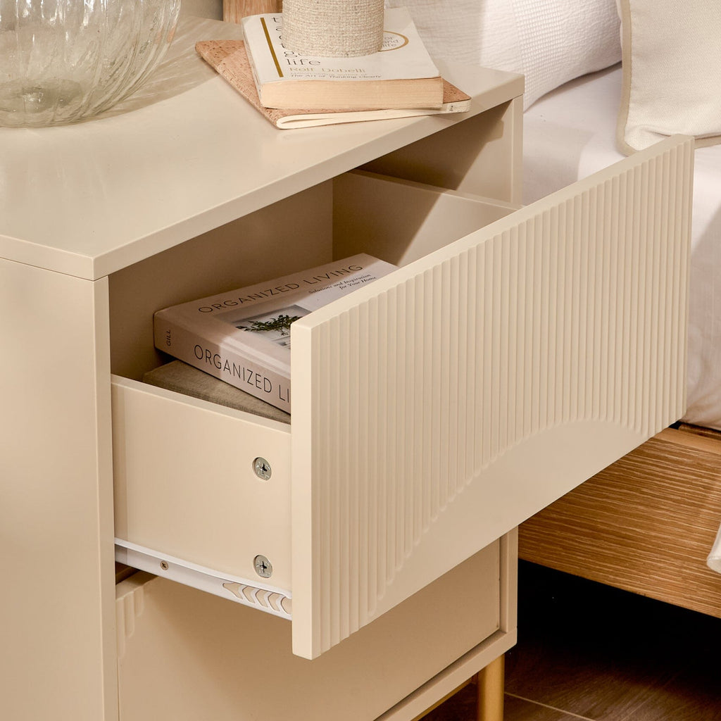Outlet - Luella 50cm 2 Drawer Fluted Bedside Table - Driftwood