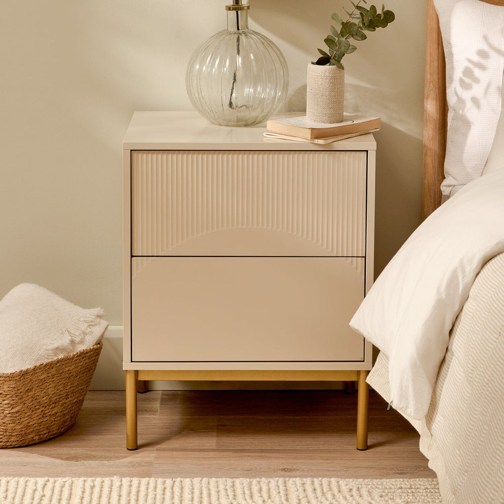 Outlet - Luella 50cm 2 Drawer Fluted Bedside Table - Driftwood