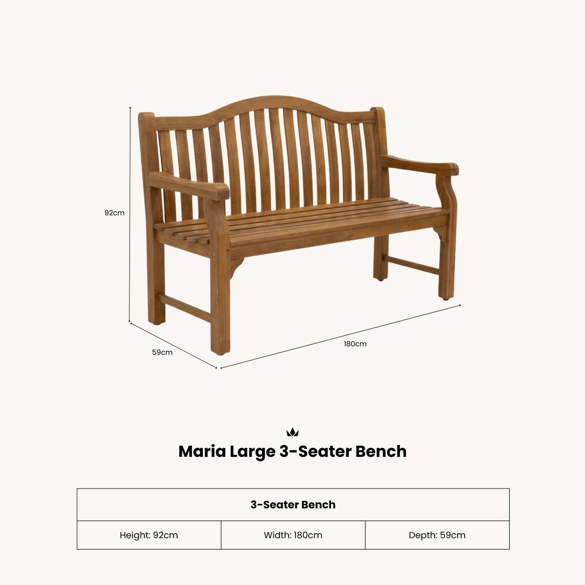 Maria 180cm 3 Seater Acacia Garden Bench