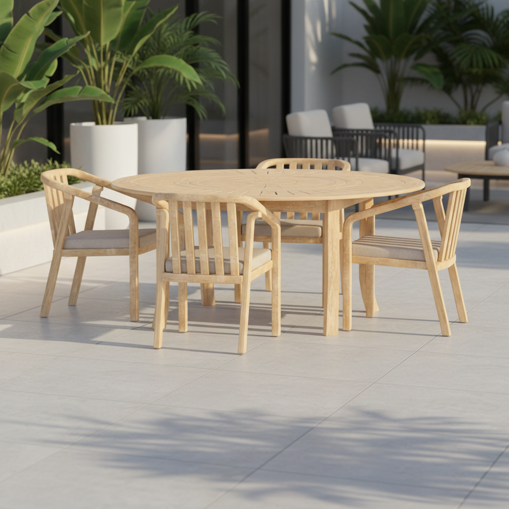 Maris 4 Seater Round Dining Table Set with Riven Chairs