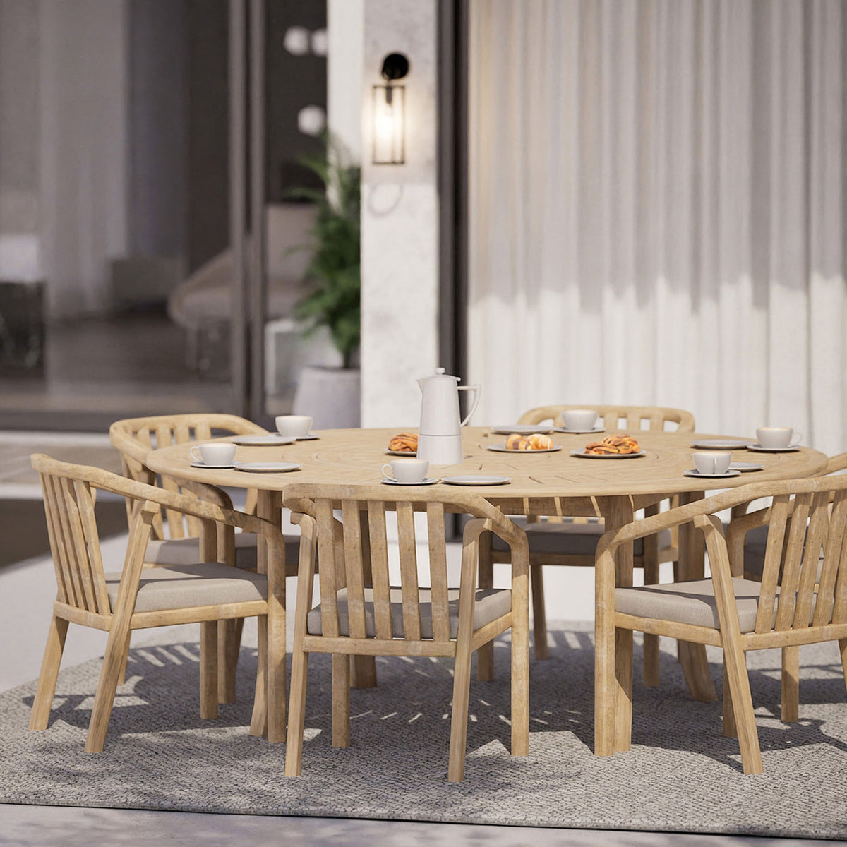 Maris 6 Seater Round Dining Table Set with Riven Chairs