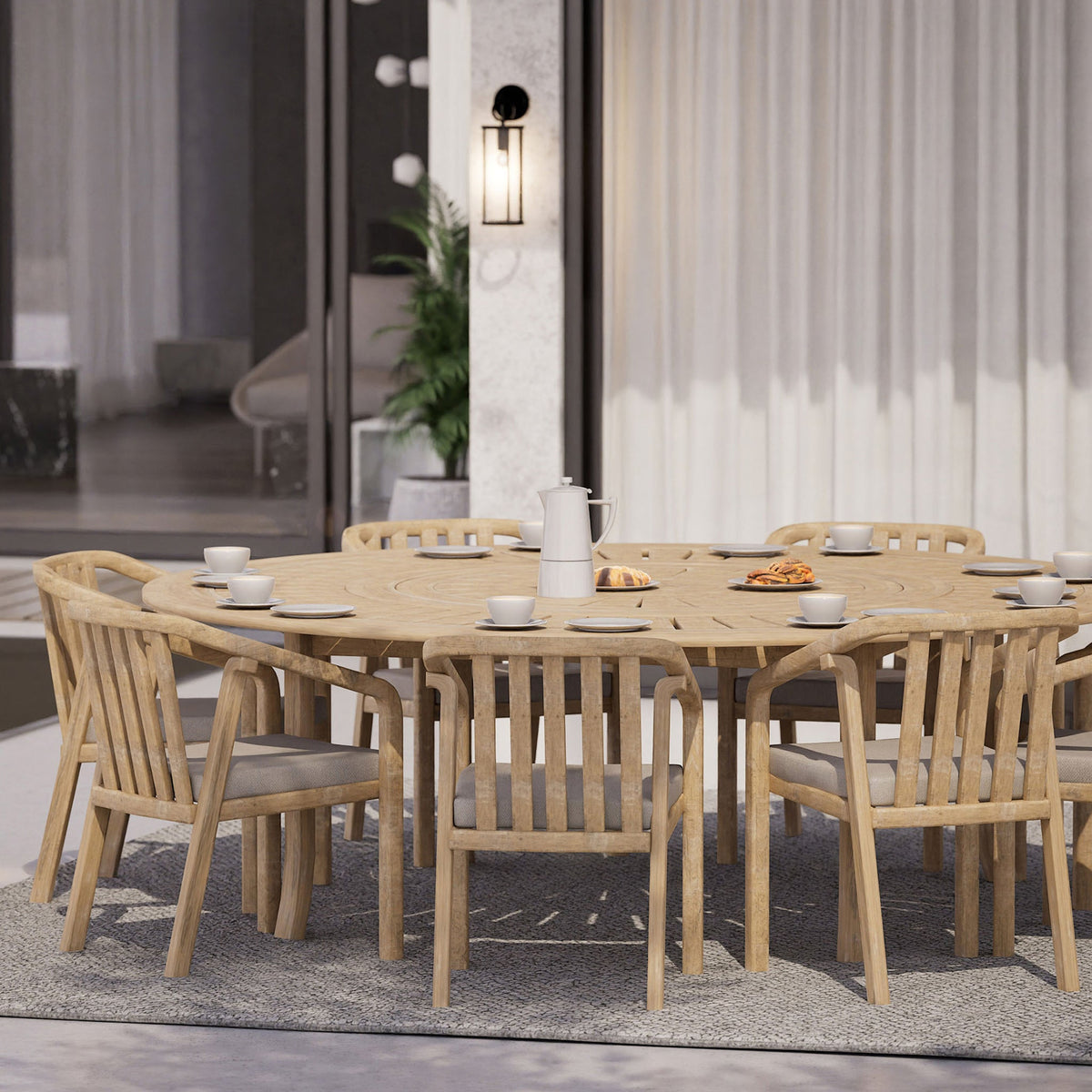 Maris 8 Seater Round Dining Table Set with Riven Chairs