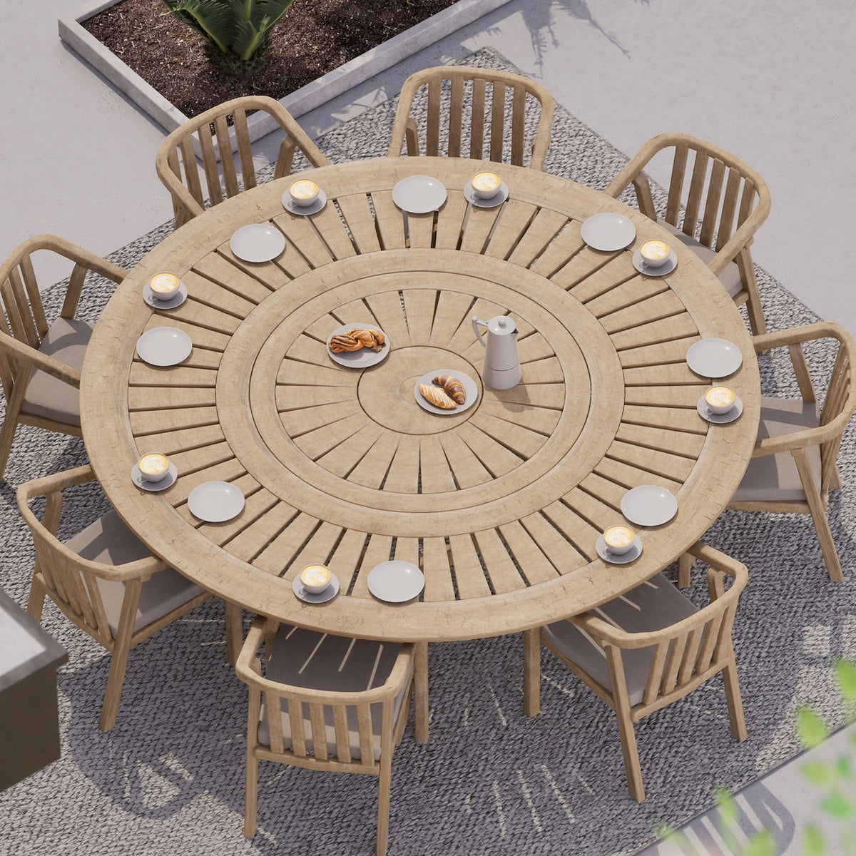 Maris 8 Seater Round Dining Table Set with Riven Chairs