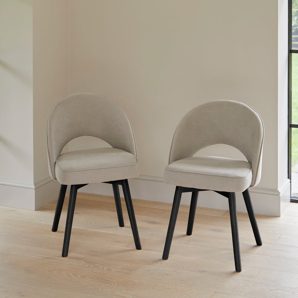 OUTLET - Marilyn Soft Beige Dining Chairs - Set of 2 - Black Oak Legs