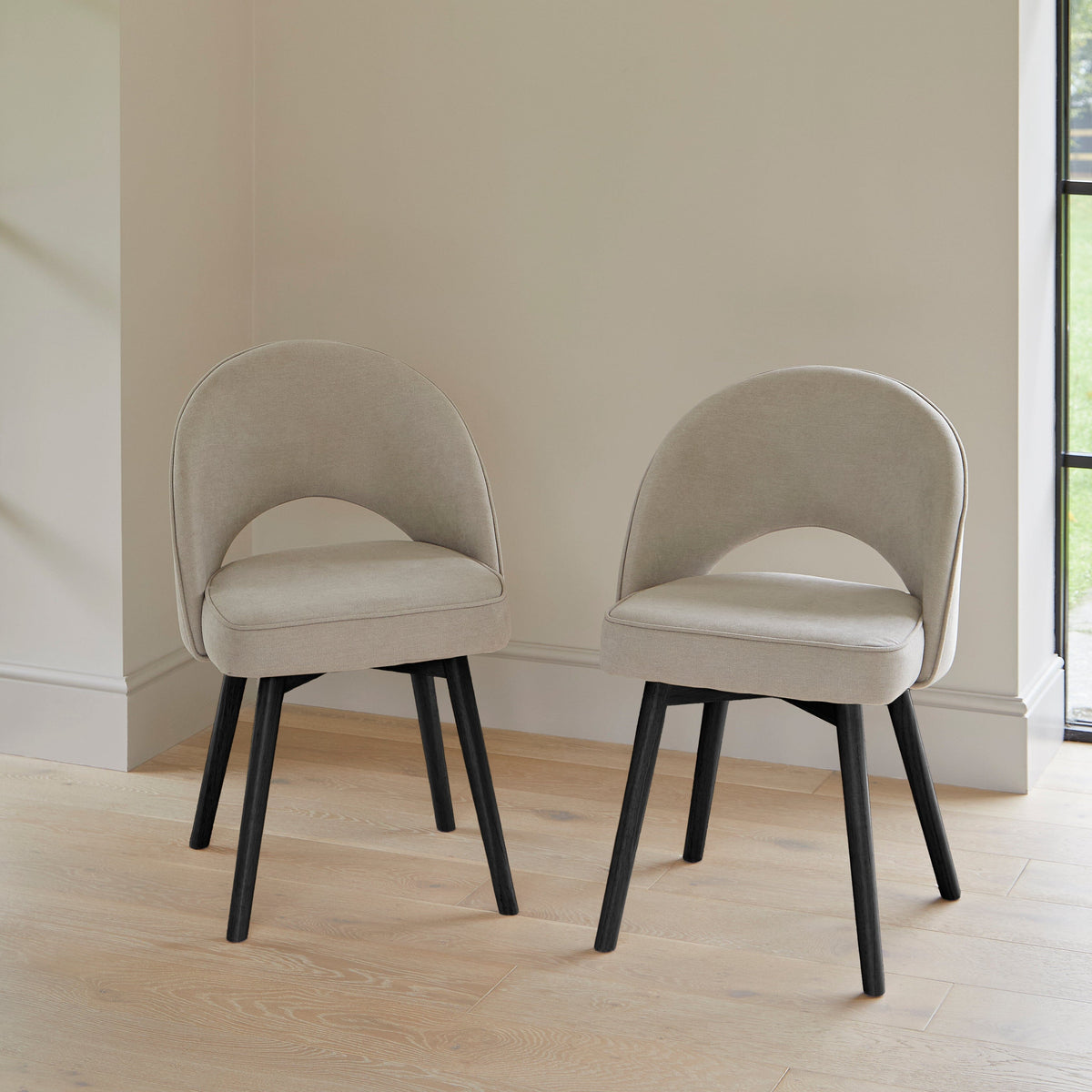 OUTLET - Marilyn Soft Beige Dining Chairs - Set of 2 - Black Oak Legs