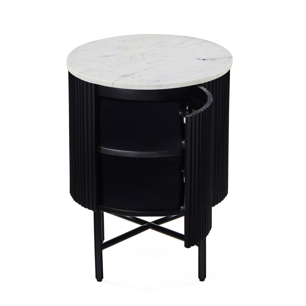 Milo Mango & Marble Round Fluted Bedside Table