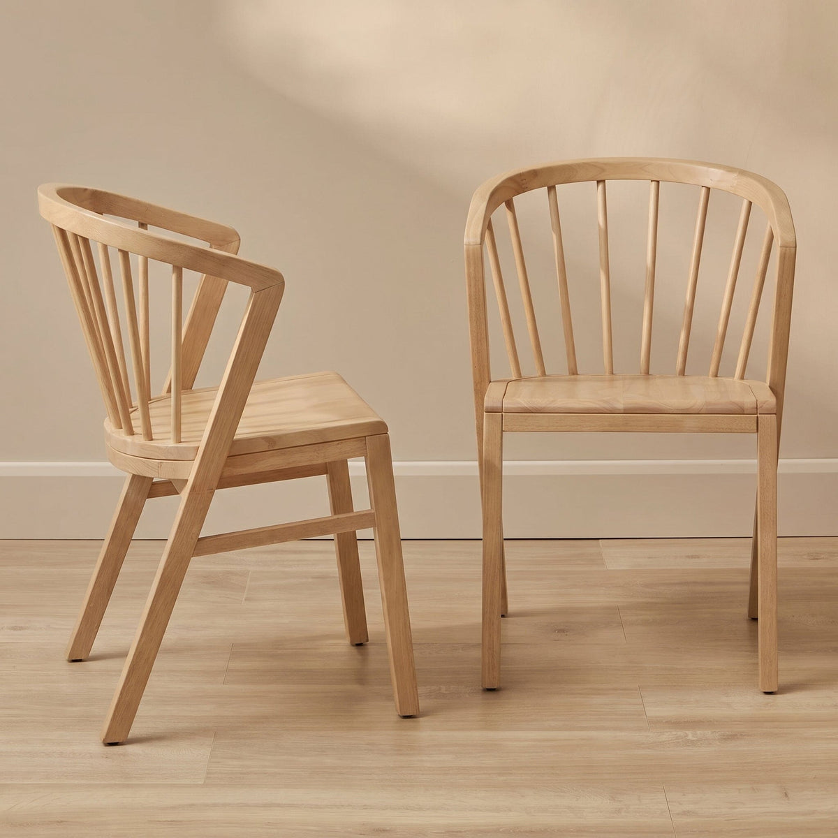 Mabel Pale Oak Wooden Spindle Dining Chairs - Set of 2