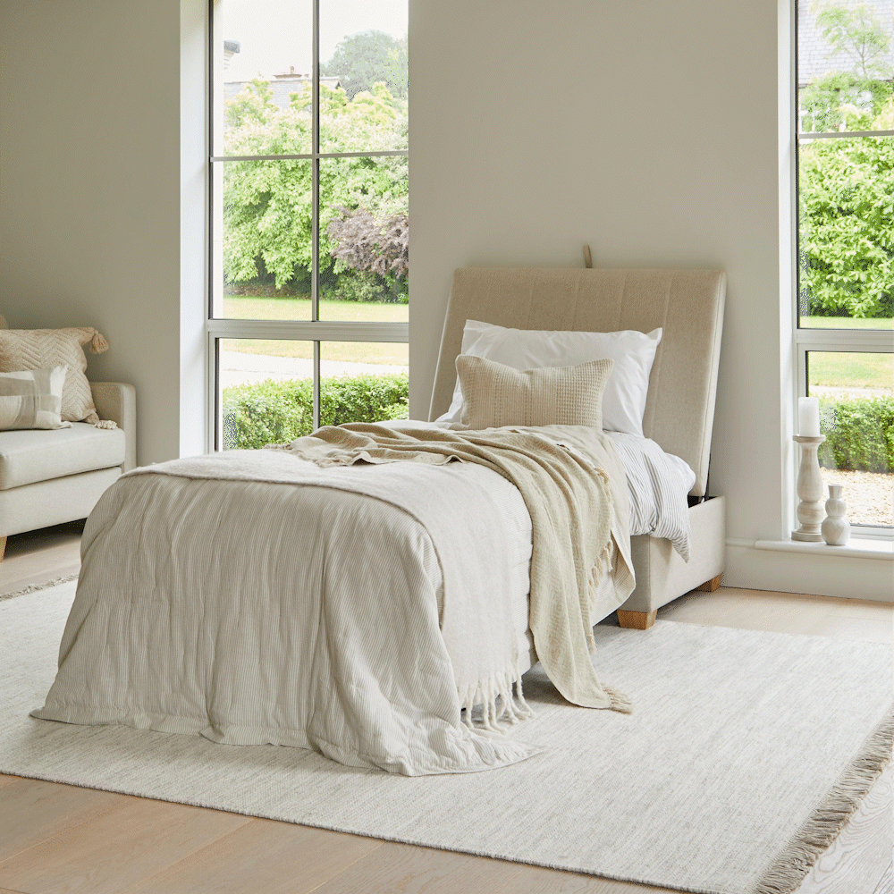 Madeleine Ottoman Bed in a Box - Sand with Pale Oak Legs
