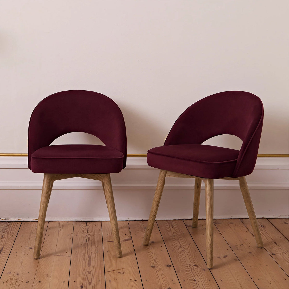 Marilyn Burgundy Red Dining Chairs - Set of 2 - Almond Brown Legs