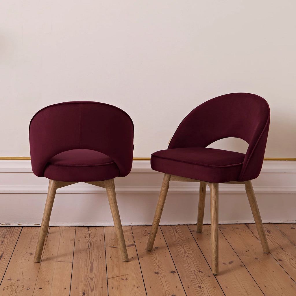 Marilyn Burgundy Red Dining Chairs - Set of 2 - Almond Brown Legs