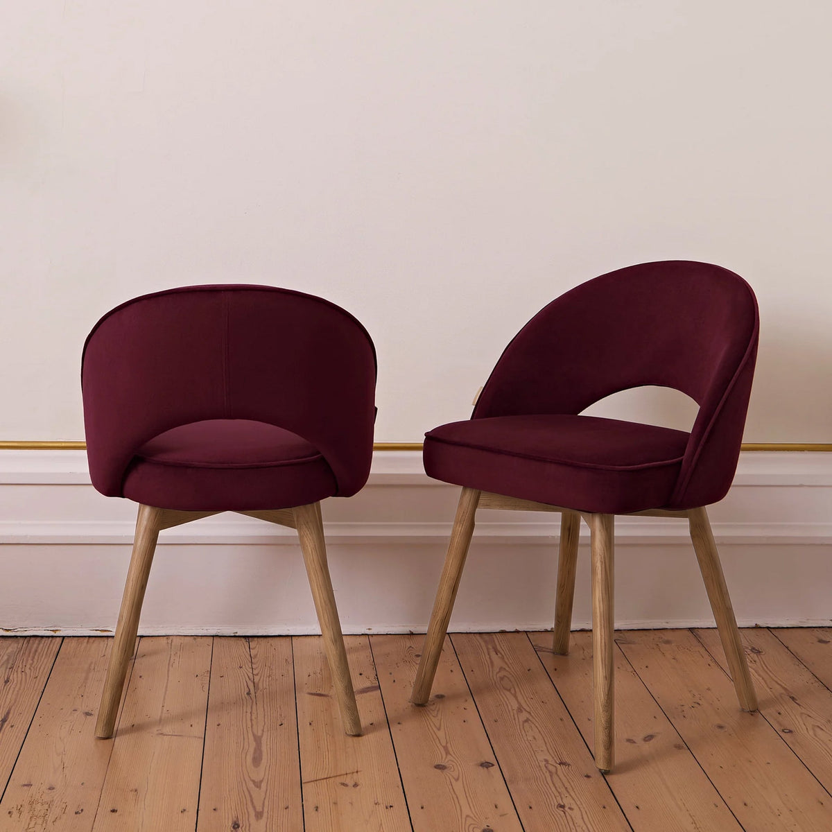 Marilyn Burgundy Red Dining Chairs - Set of 2 - Almond Brown Legs