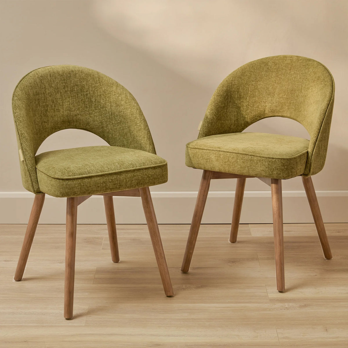Marilyn Moss Green Dining Chairs - Set of 2 - Almond Brown Legs