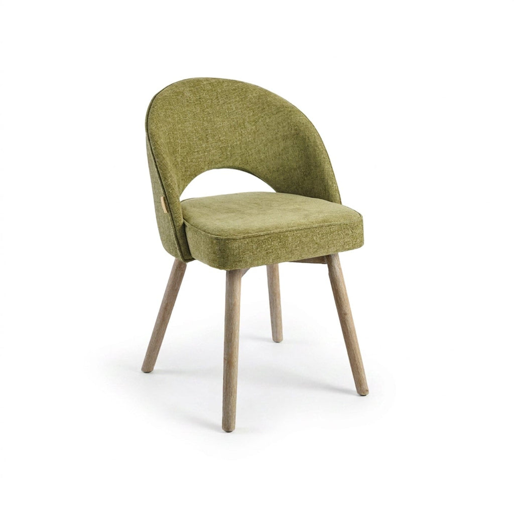 Adam Almond Brown Round Dining Table Set - 4 Seater - Marilyn Moss Green Dining Chairs - Almond Brown Legs