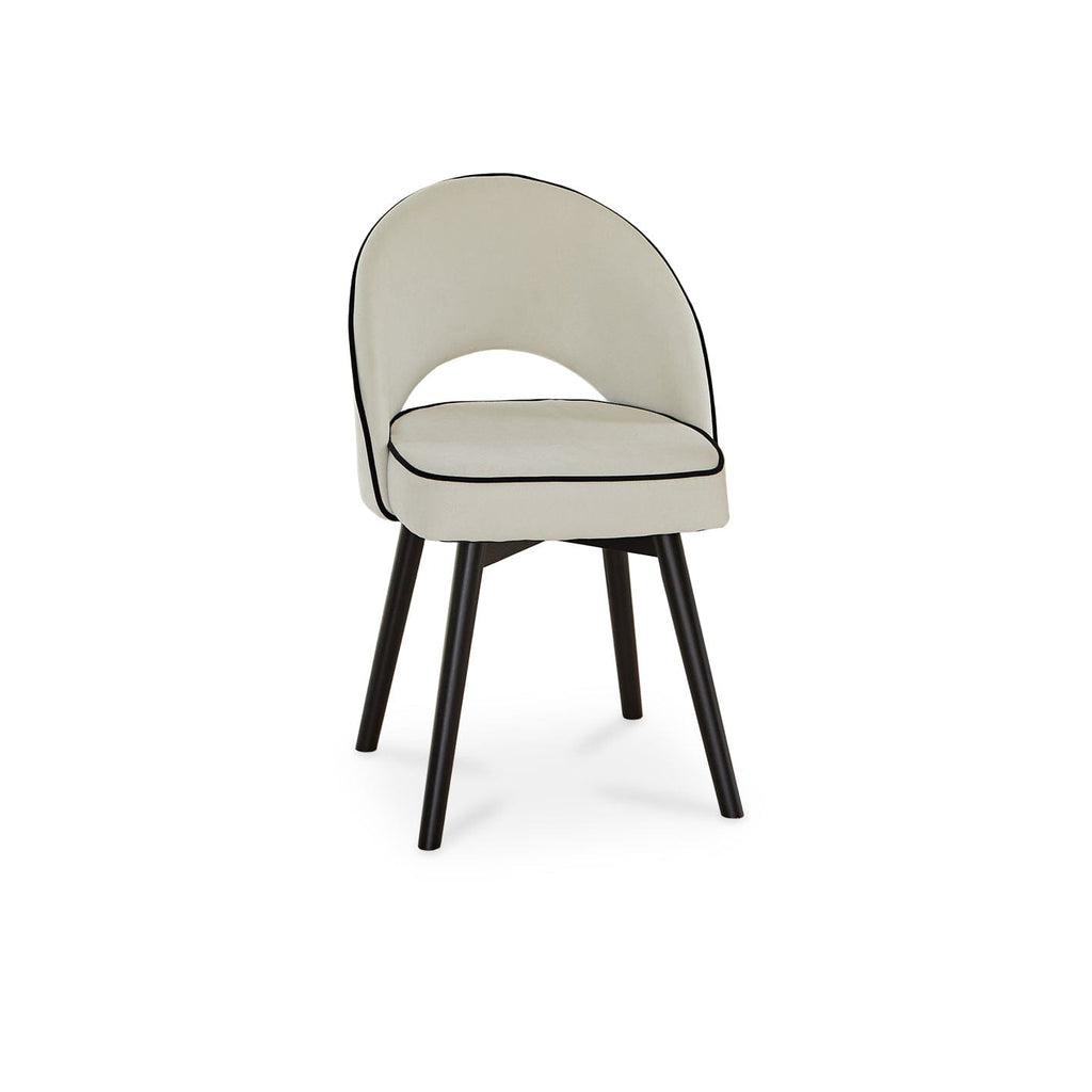 Adam 240cm Jet Black Mango Wood Oval Dining Table Set - 8 Seater - Marilyn Ivory with Jet Black Piping Dining Chairs - Black Oak Legs