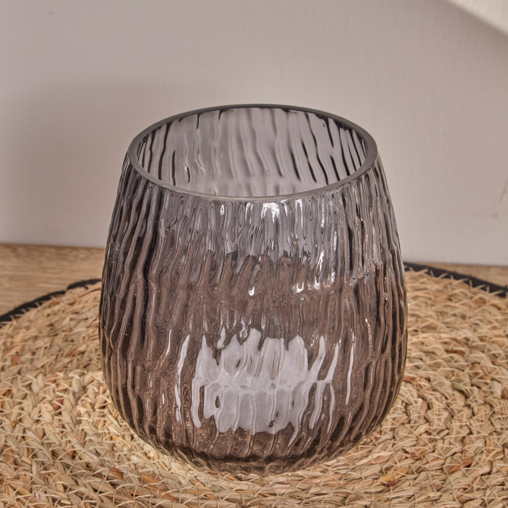 Matera 13cm Glass Candleholder - Smoke Grey