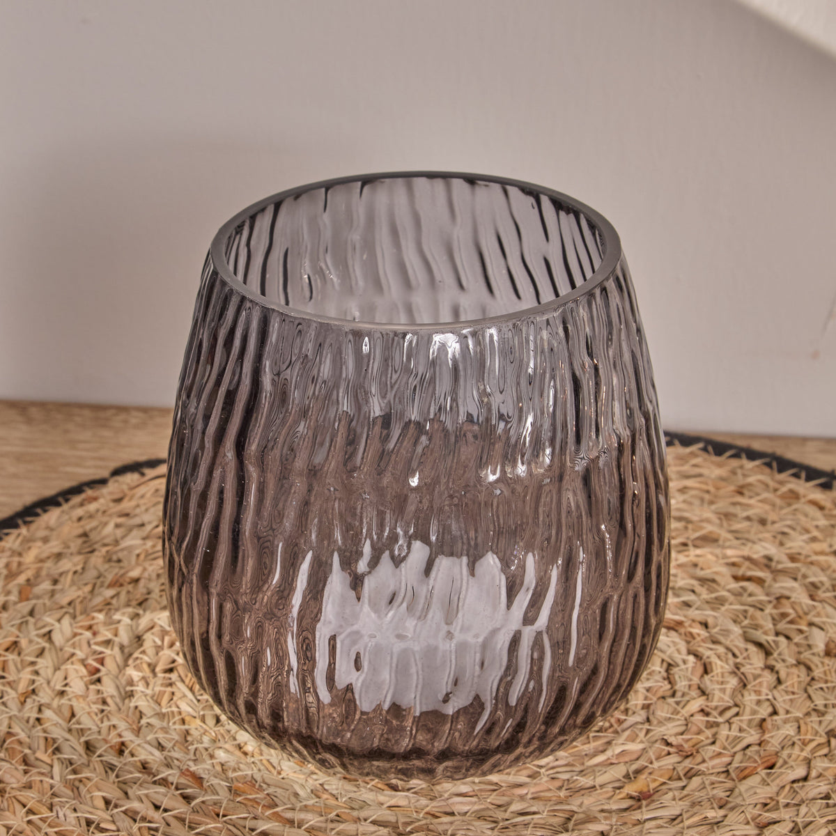 Matera 13cm Glass Candleholder - Smoke Grey