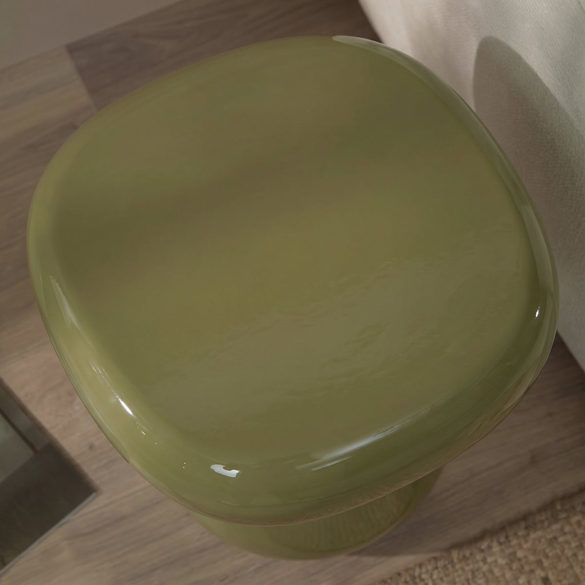 Merle Round Olive Enamel Side Table