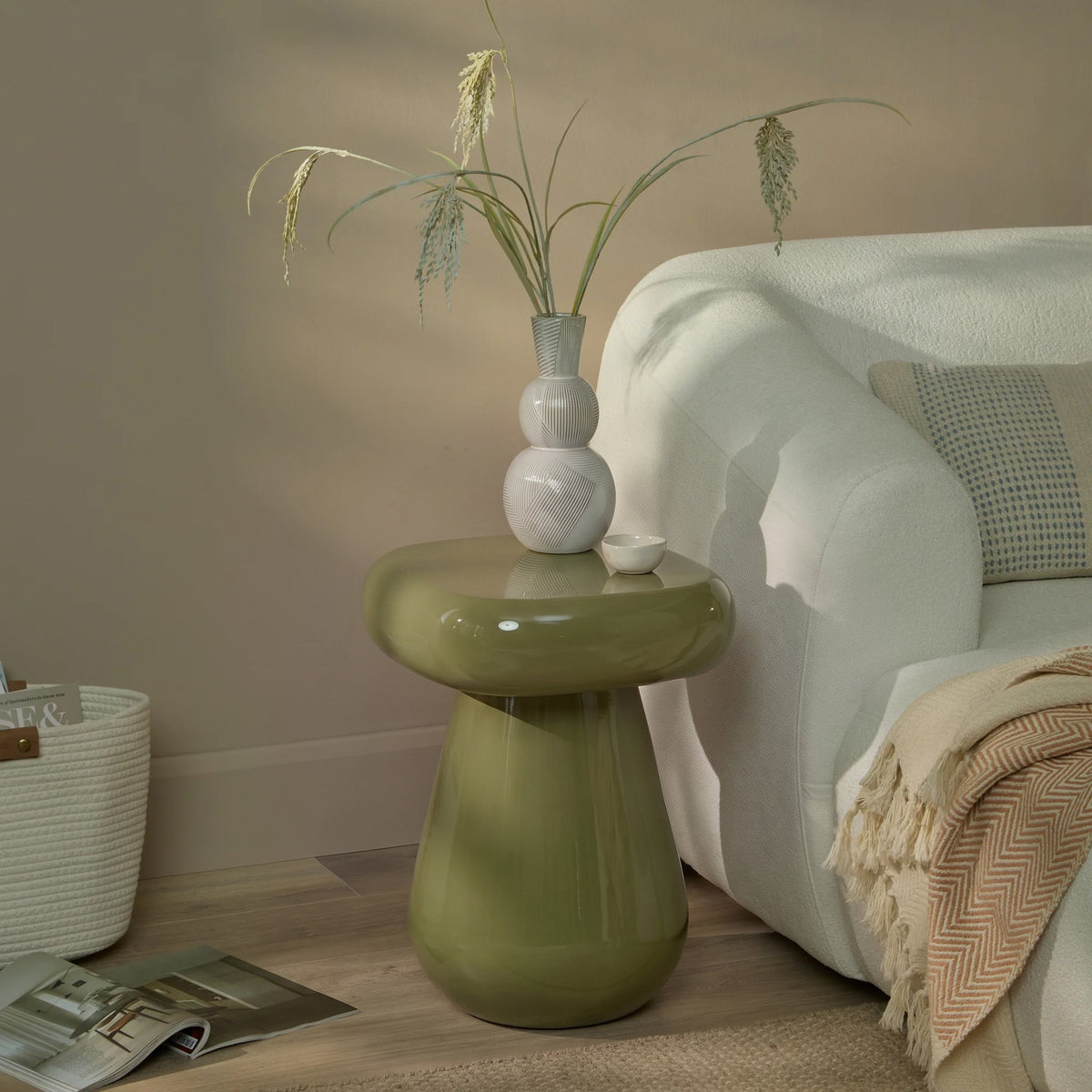Merle Round Olive Enamel Side Table