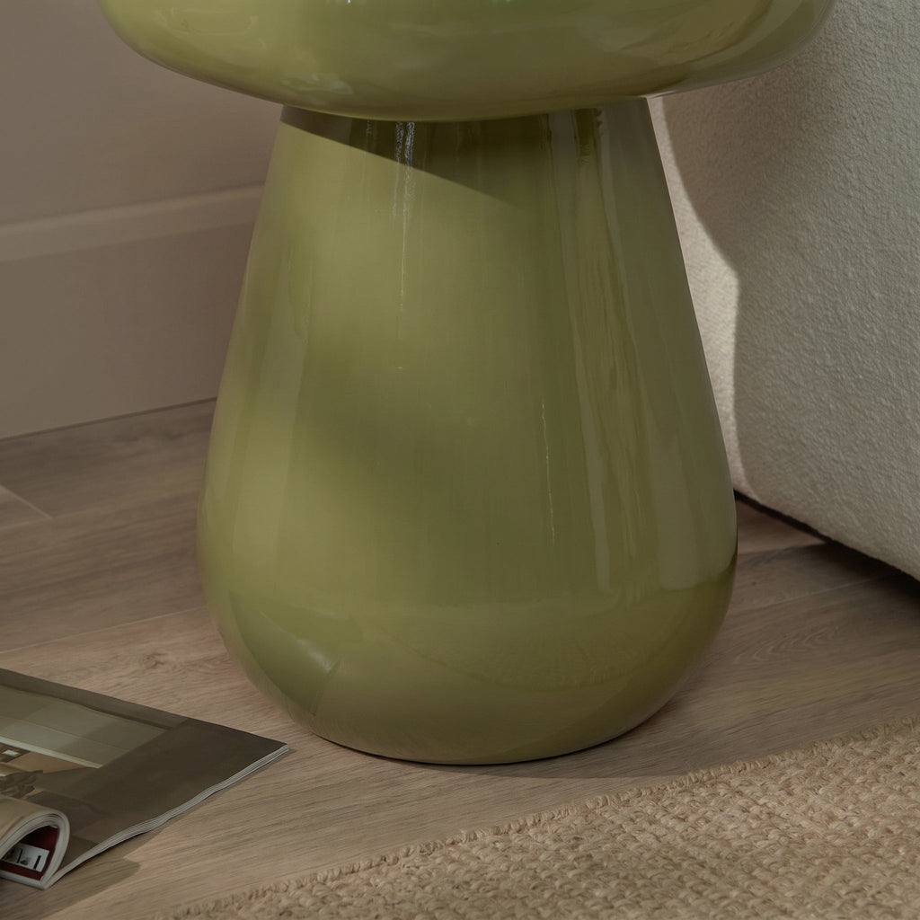 Merle Round Olive Enamel Side Table