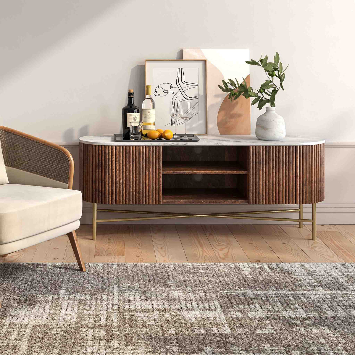 Milo Mango & Marble Fluted Wide TV Media Unit