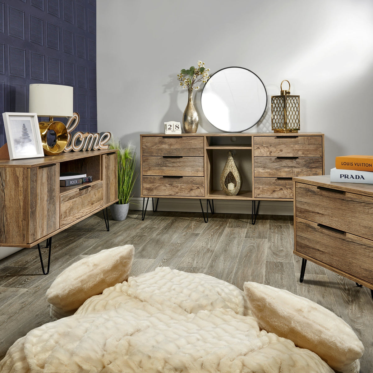 Moreno Rustic Oak 2 Drawer Side Table